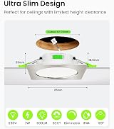 ALUSSO 6 Pack Square LED Downlights 7W Dimmable 3CCT 3000K 4000K 6500K IP44 view 2
