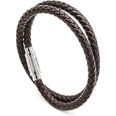 globi Leather Bracelet For Men | Genuine Wrap Braided Leather Cuff Bangle Bracelet with Magnetic Stainless Steel Clasp For Men/Women
