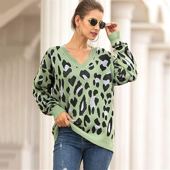 Amazon Ztian ニットセーター レディース 女性のためのヒョウ柄柄vネックセーターセーター セーター 通販