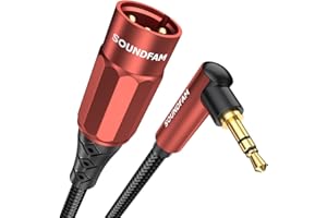 SOUNDFAM 90 Degree Right Angle 3.5mm to XLR Cable Male to Male XLR to 1/8 Inch Cable for Mixing Console, Sound Card, Speaker and More(1.5 Feet, Wine Red)