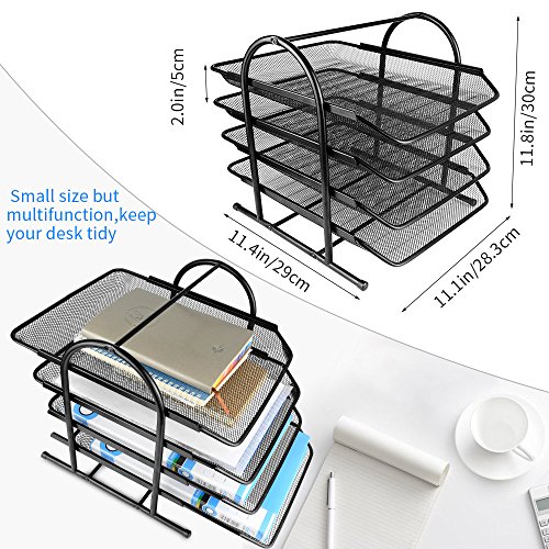 image for Paper Desk Tray Organizer, AOFU Mesh Desktop, File Tray, 4 Tiers Black