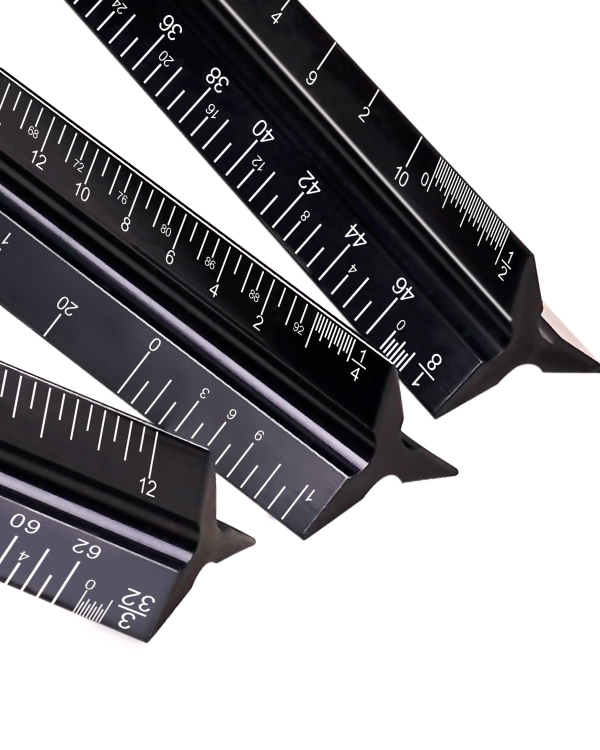 Photo 1 of Architectural Scale Ruler 3 Pack Aluminum Triangular Ruler 12 Inch Imperial Metal Scale Ruler for Blueprint Drafting Ruler for Architect, Civil Engineer, Draftsman
