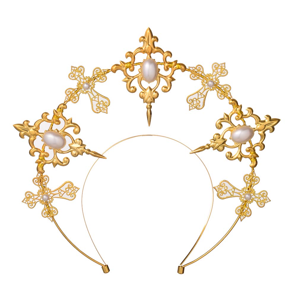 Virgin Mary Halo Crown Gold Goddess Headband Headpiece Halloween Party Hair Accessories