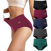 Saliryj Women's Cotton Underwear High Waisted Underwear Soft Briefs Full Coverage Ladies Panties 5 Pack(Regular & Plus Size)