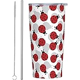 JASROTAO Red Ladybugs Tumbler, Insect 20oz Stainless Steel Insulated Travel Tumblers,Travel Coffee Mug with Lid and Straw Cups Gifts for Women Men