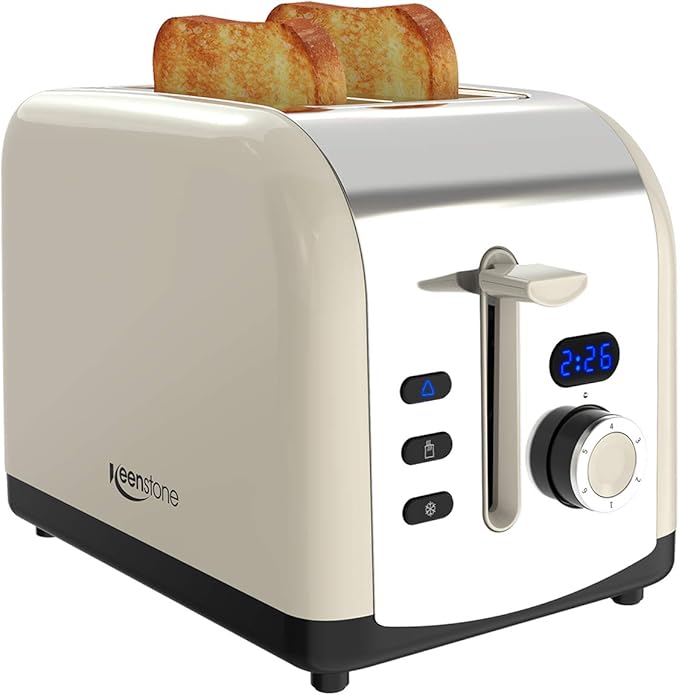 Toaster 2 Slice, Retro LED Timer Display Stainless Steel Toasters
