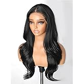 cuiud Black Synthetic Lace Front Wig 13×4 HD Pre Plucked Black Lace Front Wigs for Women 26inch Long Layered Wavy Wigs Gluele