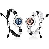 TOTWOO Long Distance Touch Bracelets for Couples, Smart Light up & Vibration Love Jewelry, Healing Stone Bracelet | Valentines Day Gifts for Him Her Women Men, One-to-One Bluetooth Pairing via App