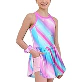 MODAFANS Girls Tennis Golf Dress Sleeveless Athletic Pleated Outfits Sets Built in Shorts with Pockets