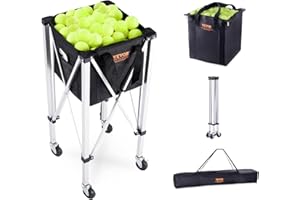 VEVOR Foldable Tennis Ball Hopper, Holds Tennis Balls, Lightweight Aluminum Alloy Tennis Ball Basket Cart with Wheels, Remova