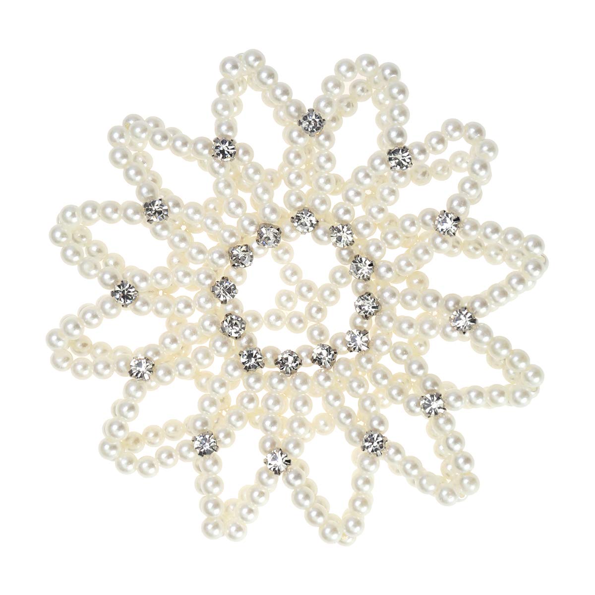 Lurrose Pearl Hair Snood Elastic Crochet Hairnet for Dance Performance and Gymnastics Handmade Bun Hair Net with Decorative Pearls Suitable for Parties and Daily Wear