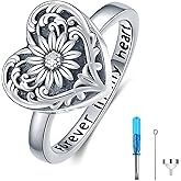 SOULMEET Sunflower Locket Urn Ring That Holds Loved Ones Ashes Sterling Silver Personalized Locket Band Keepsake Memorial Jewelry Cremation Rings for women