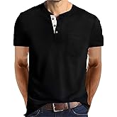 Lexiart Mens Fashion Henley Shirts Long Sleeve Button Cotton T-Shirt with Pocket