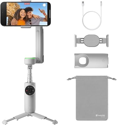 Pacote Padrão Flow Pro - Gimbal estabilizador de telemóvel alimentado por IA, rastreamento infinito a 360º, estabilização em 3 eixos, tripé incorporado, portátil e dobrável