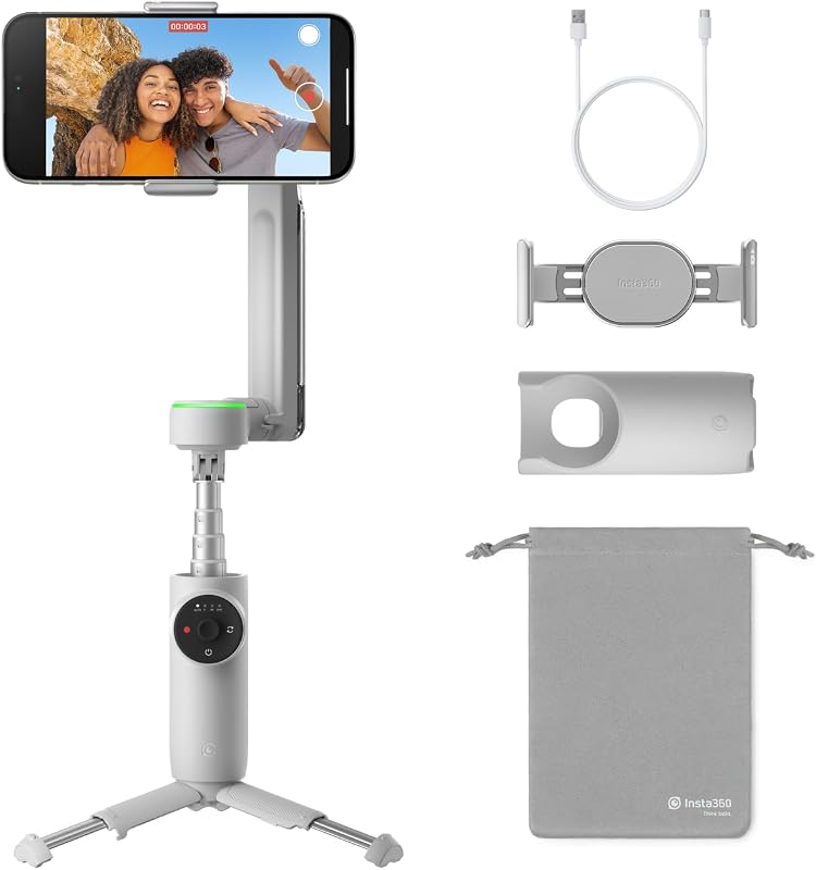 Flow Pro - KI-gestützter Smartphone-Gimbal-Stabilisator mit 3-Achsen, Apple DockKit-Integration, Unbegrenztes 360°-Schwenk-Tracking, Stativ integriert, Zusammenklappbar & mobil