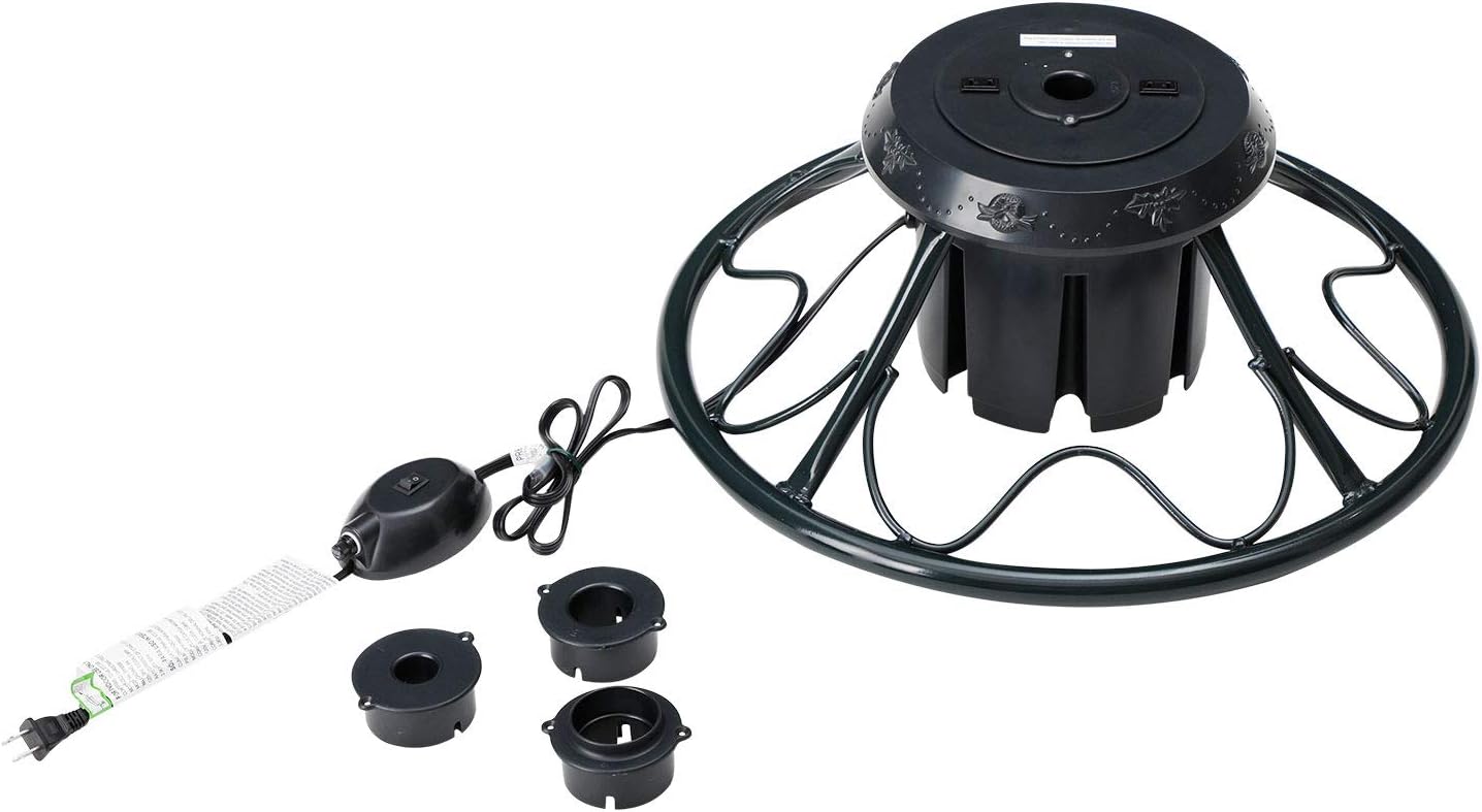 Tree Stands - Home Heritage Electric 360 Degree Rotating Artificial Holiday Tree Metal Stand for Trees up to 9 Feet Tall, Pole Diameter 1-1.75 Inches, Black
