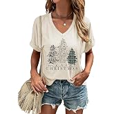 Nigbriz Womens Christmas Graphic V-Neck Shirt Xmas Party Short Sleeve Tee | Nigbriz Womens Christmas Graphic V-Neck Shirt Xmas Party Short Sleeve Tee