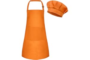 BOUBONI Kids Apron and Chef Hat Set Adjustable Chef Art Apron with 2 Pockets Toddler Chef Hat and Apron for Cooking Painting
