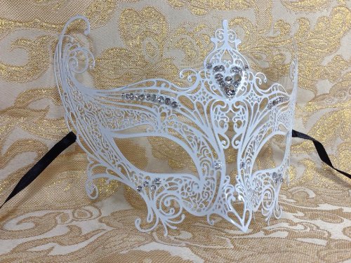 Grand Swan Venetian Impression Design Masquerade Mask Decorated with Beautiful Gems- White by KBMasks
