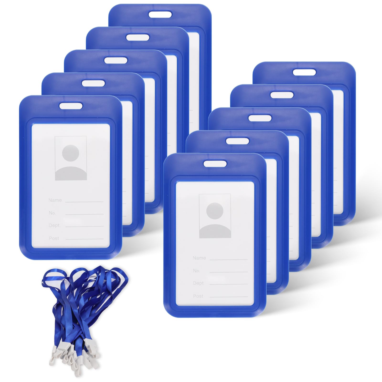 Realand 10Pcs Sliding ID Badge Holder with Lanyard, Hard Case Vertical ID Card Holder with Clear Window Work Badge Protector Sleeve Cover for Office Key Card Name Tag, Blue
