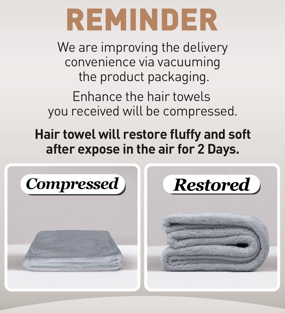 Hicober Microfiber Hair Towel, 3 Packs Hair Turbans for Wet Hair, Drying Hair Wrap Towels for Curly Hair Women Anti Frizz(Purple, Blue, Grey)