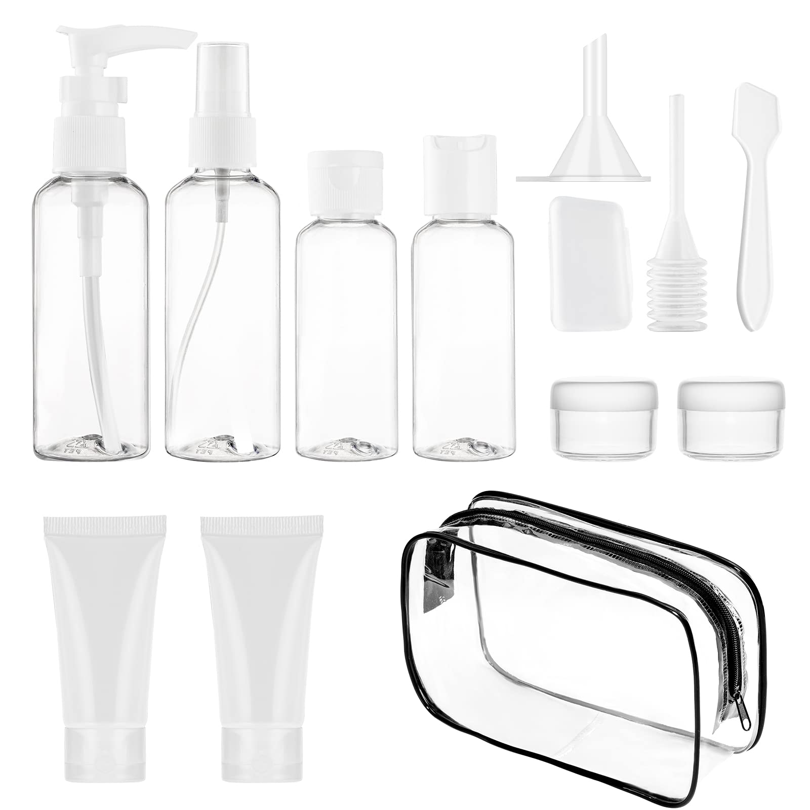 13 Pcs Travel Bottles for Toiletries, Clear Liquid Empty Containers Leak Proof Refillable BPA Free Travel Accessories with Storage Bag for Travel, Shampoos, Conditioner and Body Wash