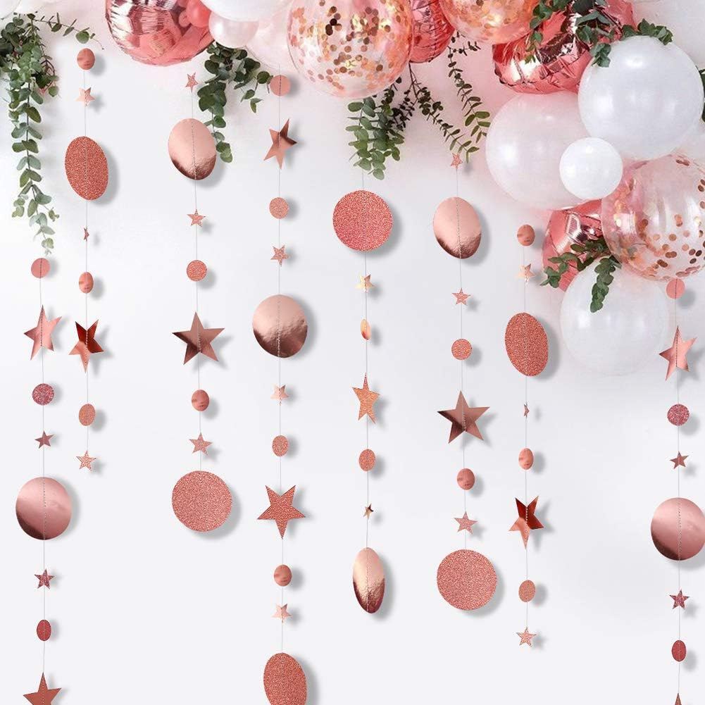 Rose Gold Circle Dot Garland Streamer Kit for Twinkle Star Party Decoration Glitter Reflective Paper Hanging Bunting Banner Backdrop Background for Wedding/Baby Shower/Christmas/Birthday/Prom/Wedding - Image 5