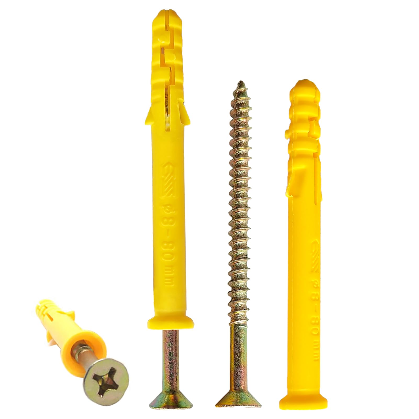72 Pcs Wall Plugs for Brick,36 x M5*80 Masonry Self Tapping Screws,36 x M8*80 Expansion Pipe Anchor Bolts,Raw Plugs for Brick Wall,Heavy Duty Wood Screws and Wall Plug Kit for Concrete Drywall