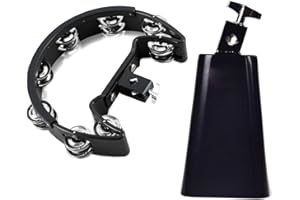 MOONBACK Tambourine and Cowbell Kit, Drum Set Tambourine with Mounting Eye Bolt, Mountable Tambourine And 7 Inch Cowbell for Drum Set