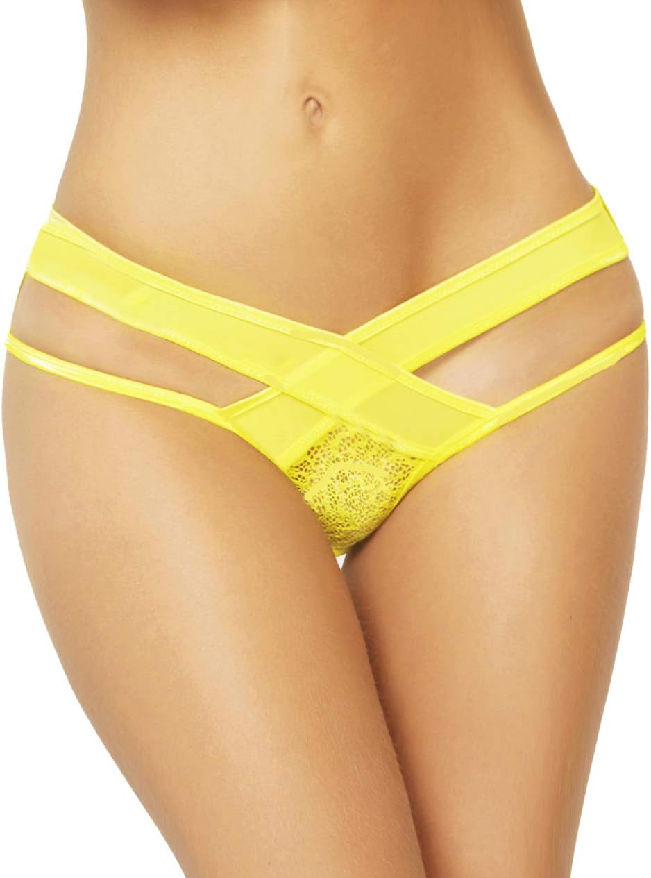 Lacy Line Sexy Lace and Mesh Criss Cross Crotchless Panties
