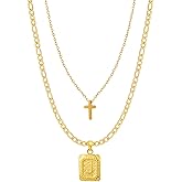 VceTd Dainty Cross and Initial Letter A-Z Necklace Gift Set for Women - Elegant 18K Gold Plated Layering Necklaces, Hypoallergenic - Ready for Gift Giving with Adjustable Chains