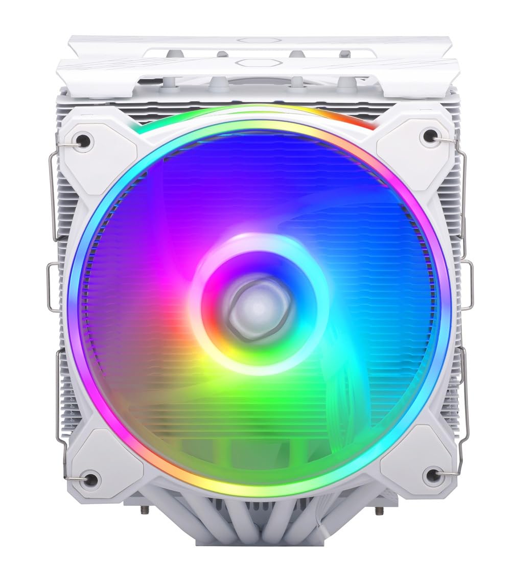 Cooler Master Hyper 622 Halo White Dual Tower CPU Air Cooler, 120 Halo² PWM Fan, Dual Loop ARGB, 6 Copper Heat Pipes, Nickel-Plated, 154mm Tall, AMD Ryzen AM5|AM4, Intel LGA 1851|1700|1200 Brackets