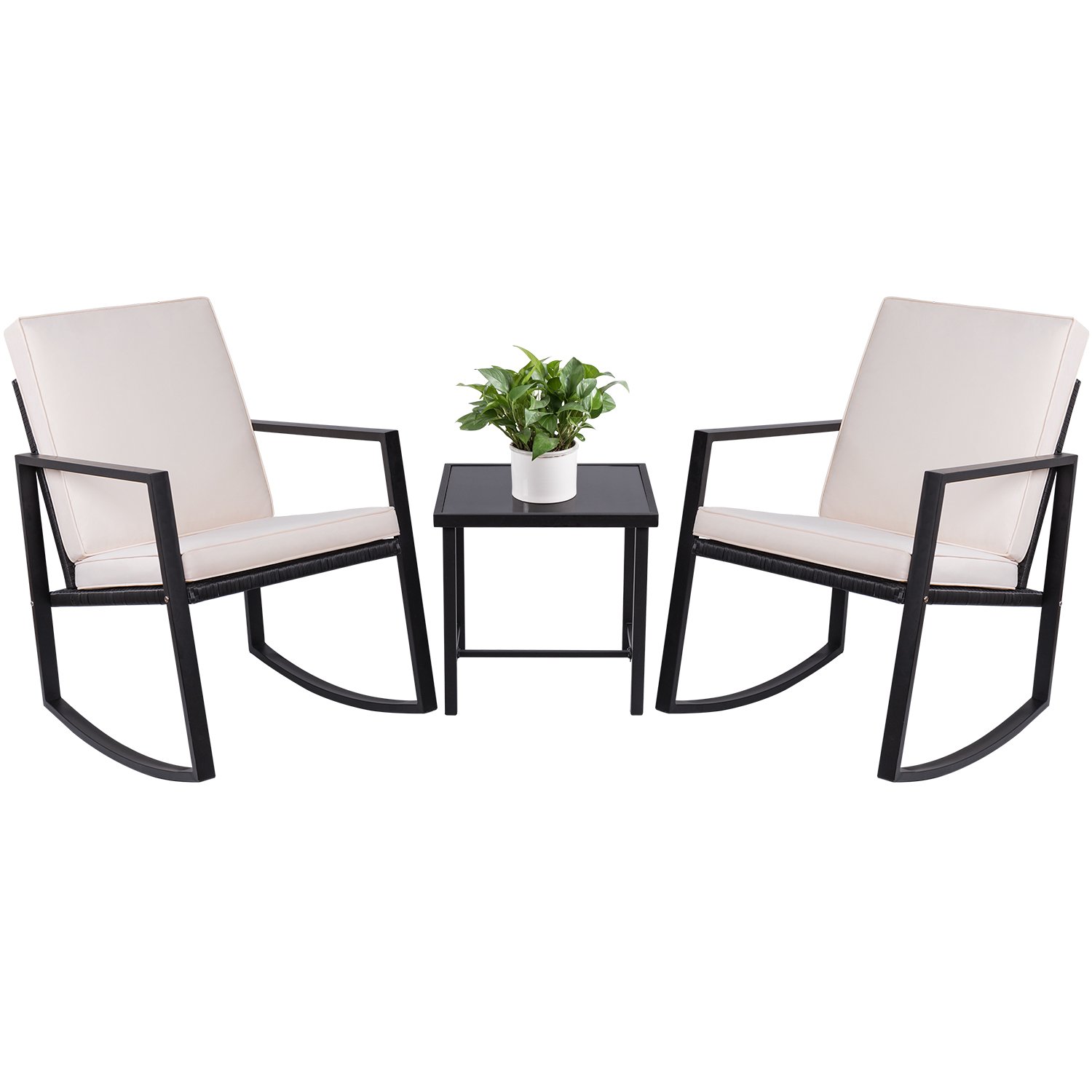 Devoko 3 Piece Rocking Bistro Sets Outdoor Patio Furniture Sets Clearance Wicker Porch Furniture With Glass Coffee Table Black Dv18abk 1540972598 110720 71 99