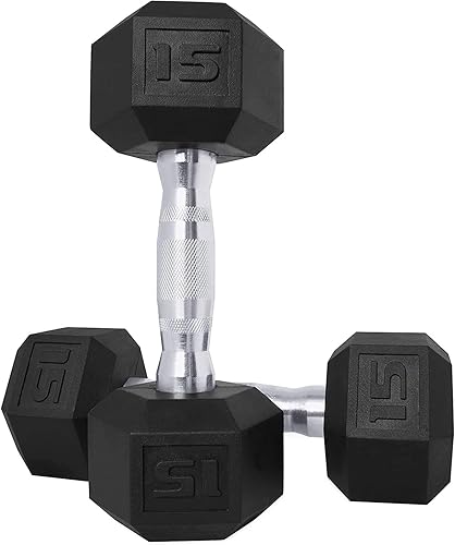 CAP Barbell Set of Hex Rubber Dumbbell with Metal Handles, Pair