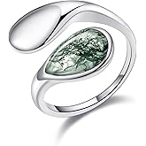 HELORET Moss Agate Ring for Women Green Moss Agate Adjustable Ring