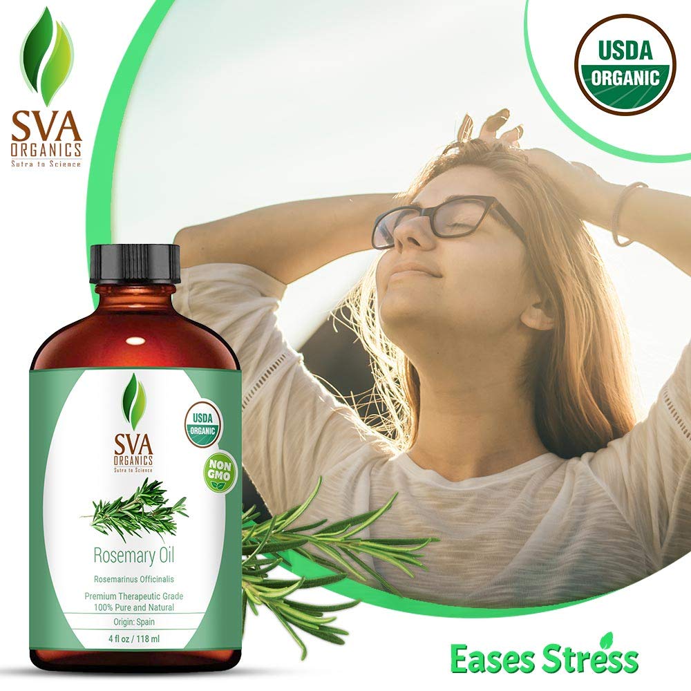 SVA Organics Rosemary Essential Oil Organic USDA 4 Oz 100% Pure & Natural, Authentic Premium Therapeutic Grade Oil for Hair, Skin, Massage and Aromatherapy: Beauty