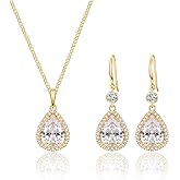 GULICX Crystal Jewelry Set for Women, Teardrop Statement Necklace and Sterling Silver Dangling Earrings Set, Wedding Prom Party Jewelry for Mother Bride Bridesmaids