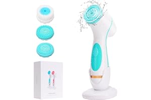 DOTPET Facial Cleansing Brush, 3 in 1 Electric Face Scrubber with 3 Brush Heads for Women/Men, Waterproof Rechargeable Face Cleansing Brush for Dry Oily Sensitive Skin (Blue)