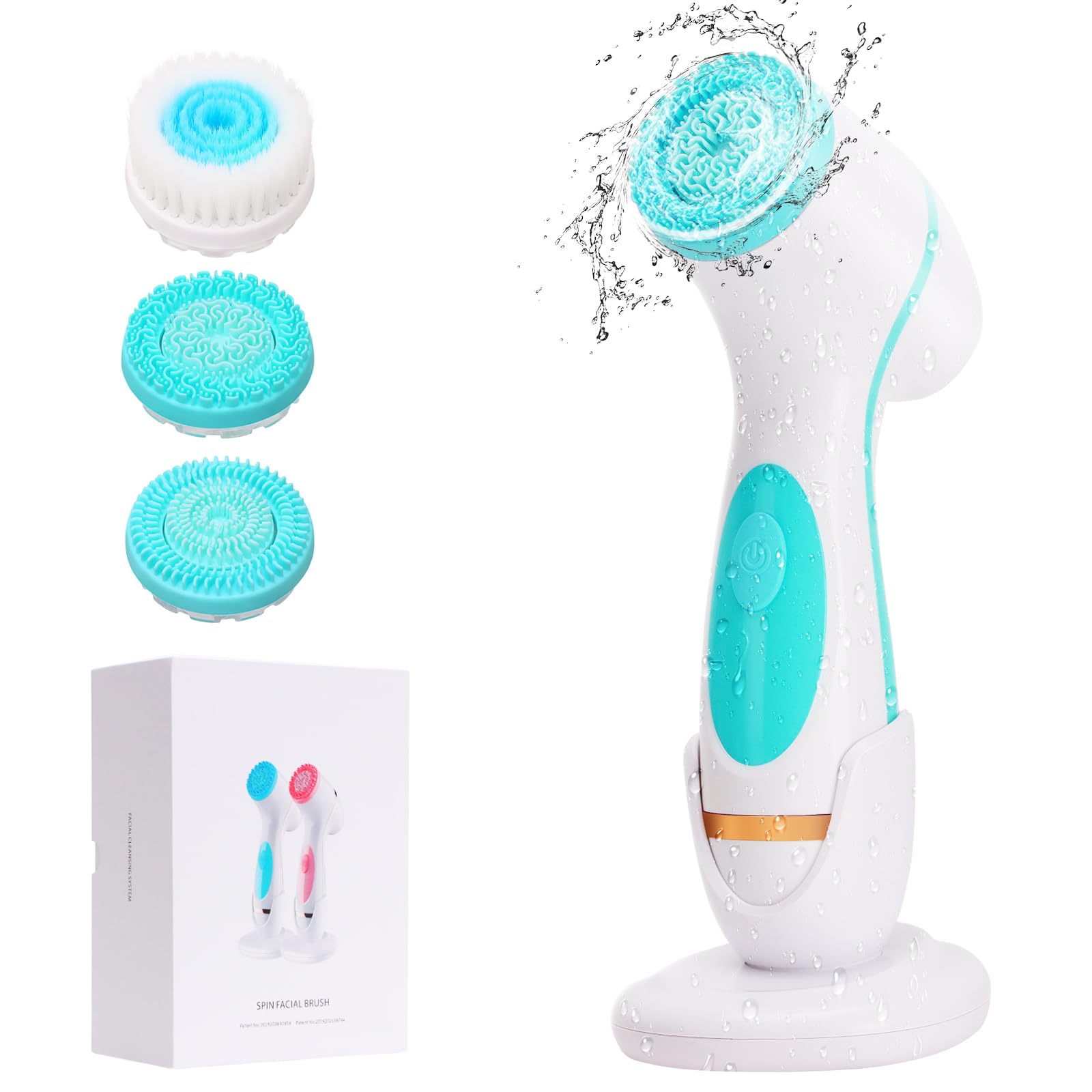 Facial Cleansing Brush, 3 in 1 Electric Facial Cleansing Brush with 3 Brush Heads for Women/Men, Waterproof Rechargeable Face Brushes for Dry Oily Sensitive Skin (Blue)