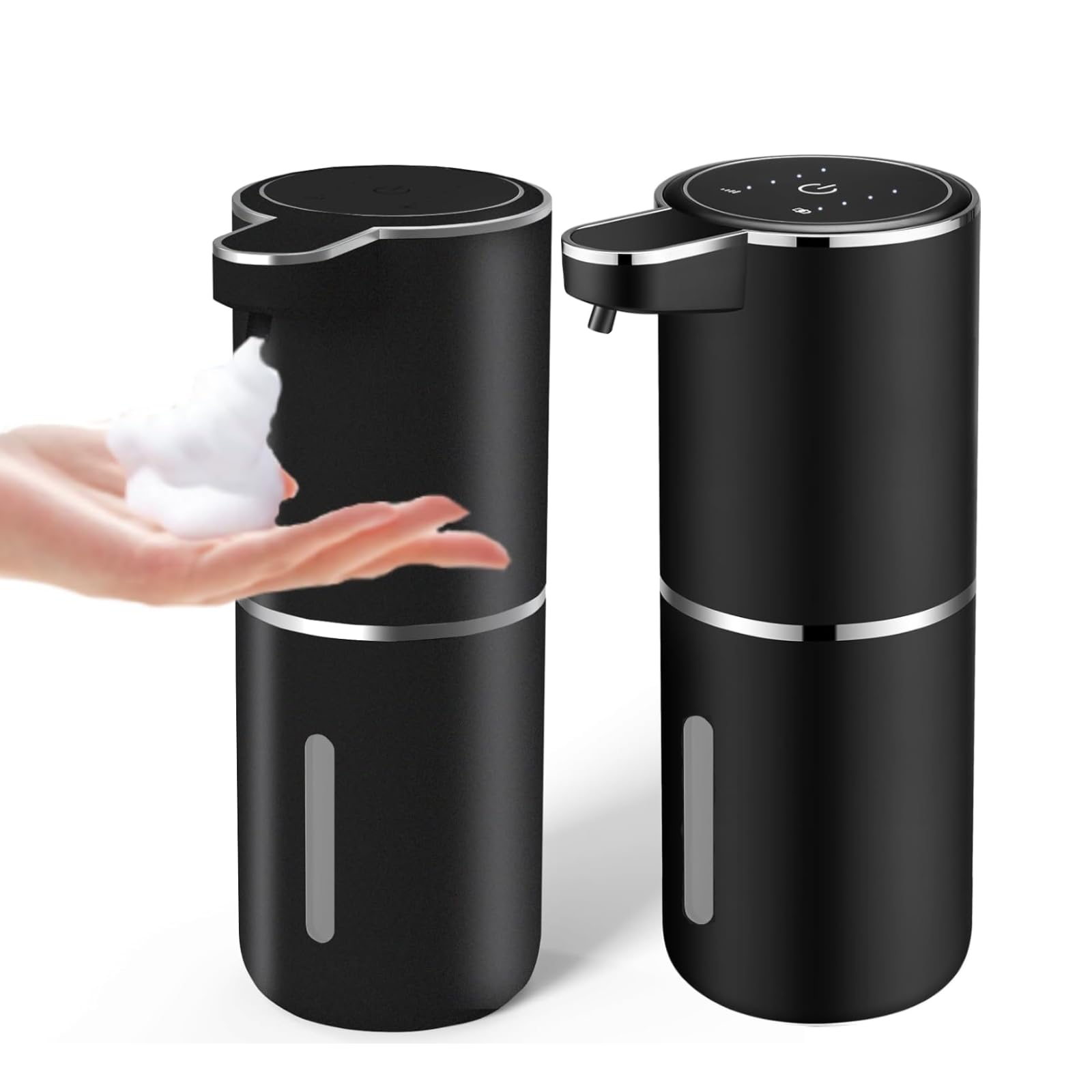 2Pack Automatic Soap Dispenser Touchless Foaming Soap Dispenser USB Rechargeable Dispenser Electric Wall Mounted Dispenser Pump for Bathroom Kitchen Dish Soap(Black)