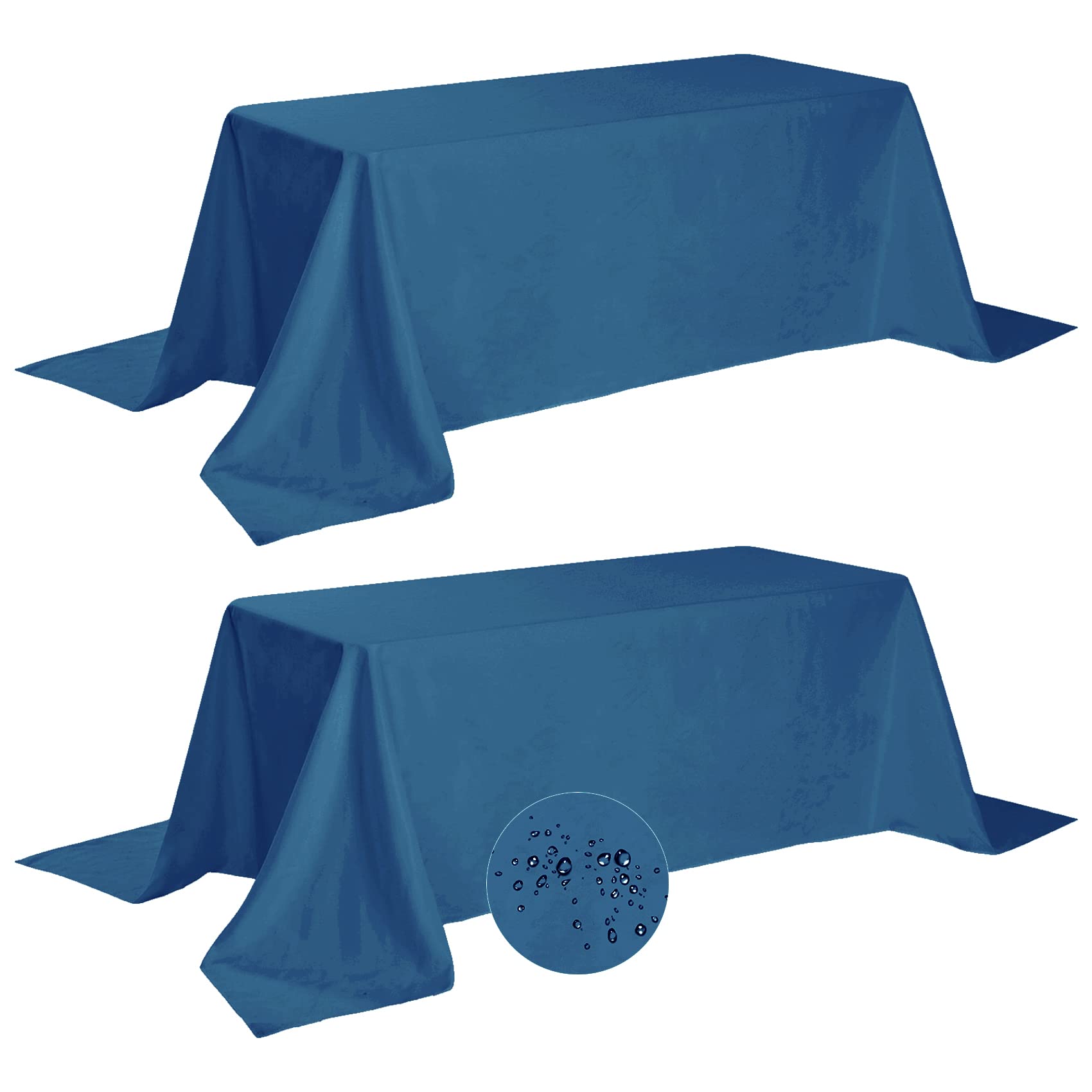 Photo 1 of Fokitut 2 Pack Waterproof Rectangle Tablecloth, 90x132 Inch,Stain Resistant and Wrinkle Polyester Table Cloth, Fabric Table Cover for Kitchen Dining, Wedding, Party, Holiday Dinner-Mediterranean Blue