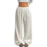 Floerns Women's Cheetah Print Wide Leg Pants Low Waist Drawstring Casual Baggy Trousers