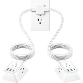 NTONPOWER Split Extension Cord 12FT, Twin Extension Cord Splitter with 3 AC Outlets on Each Side, 2 USB-A &amp; 1 USB-C, Flat Plug Double Extension Cord for Behind Sofa Nightstands