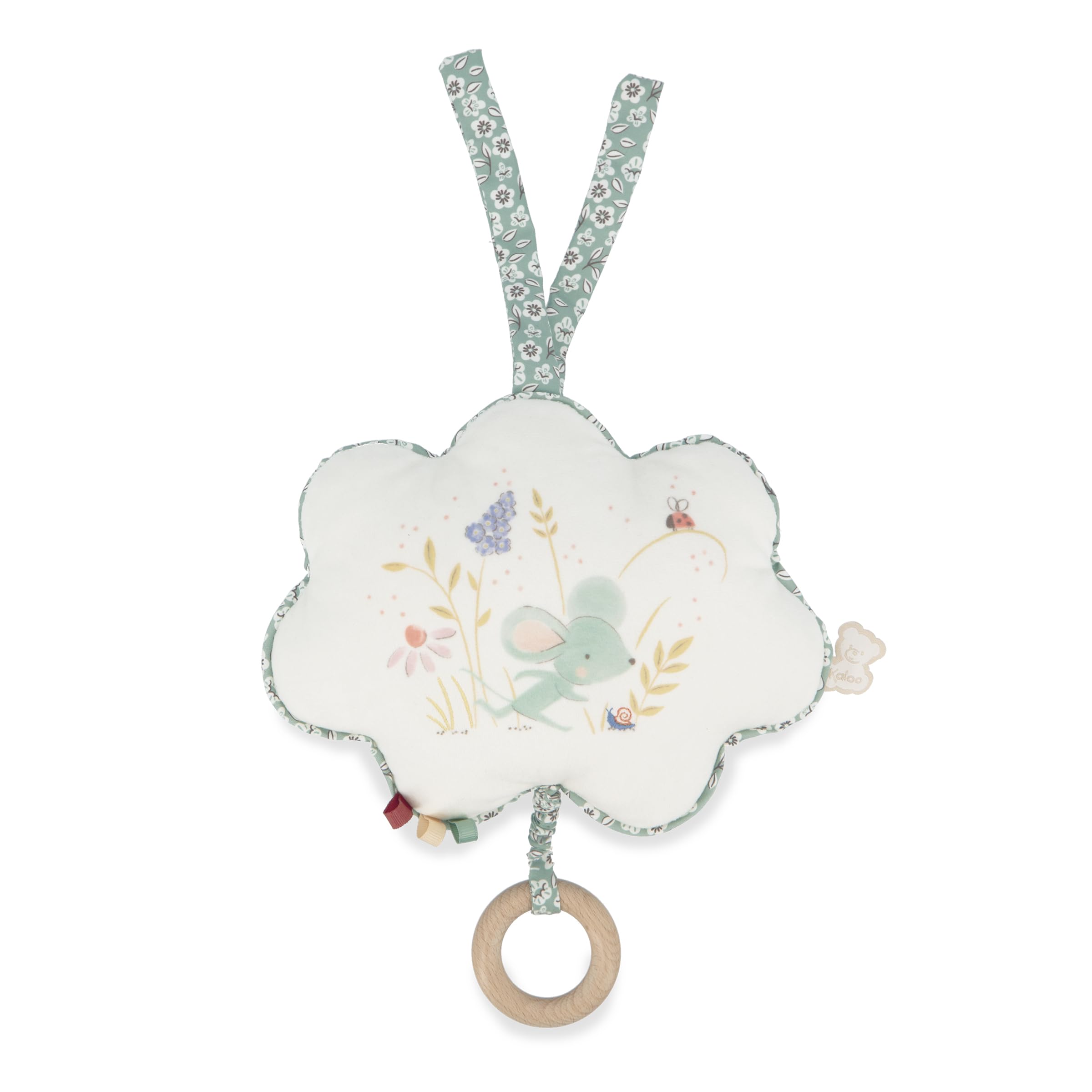 Kaloo - Petites Chansons - Fabric and Wood Music Box - 15 cm Musical Pillow - “Twinkle, Twinkle, Little Star” Nursery Rhyme (French) - Early-Learning Cushion for Babies - Blue and White - 0 Months +, K210001