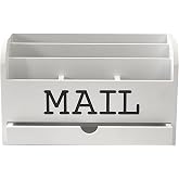Cregugua White Desk Organizer Wooden Mail Storage box for tabletop office home,5 compartments with Drawer (4x11.8x7 in)