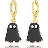 coadipress Halloween Ghost Earrings for Women Cute Funny Spooky Ghost Huggie Hoop Earrings Colorful Enamel Ghost Hoop Earrings Halloween Holiday Party Accessories Fashion Jewelry