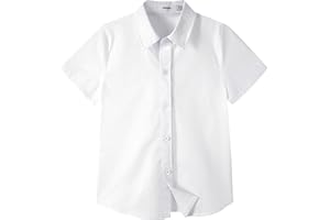 LOLANTA Boys Short Sleeve Formal Dress Shirts, Summer Button Down Shirt Kids Solid School Uniform Clothes for 2 to 13 Years