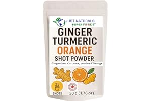 JUST NATURALS SUPERFOODS Ginger Turmeric Orange Wellness Shots, Easy to Use Powder Form, Raw, Non-GMO, Vegan & Gluten-Free, 2