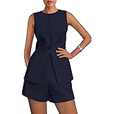 PRETTYGARDEN Women's 2 Piece Sets 2026 Summer Trendy Button Down Suit Vest Tops High Waisted Shorts Business Casual Outfits