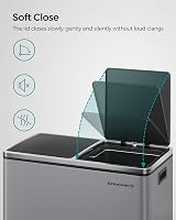 SONGMICS Dual Rubbish Bin 2-Compartment 30 L Slate Grey with Pedals view 7
